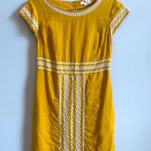 Boden Linen Embroidered Cap Sleeve Dress